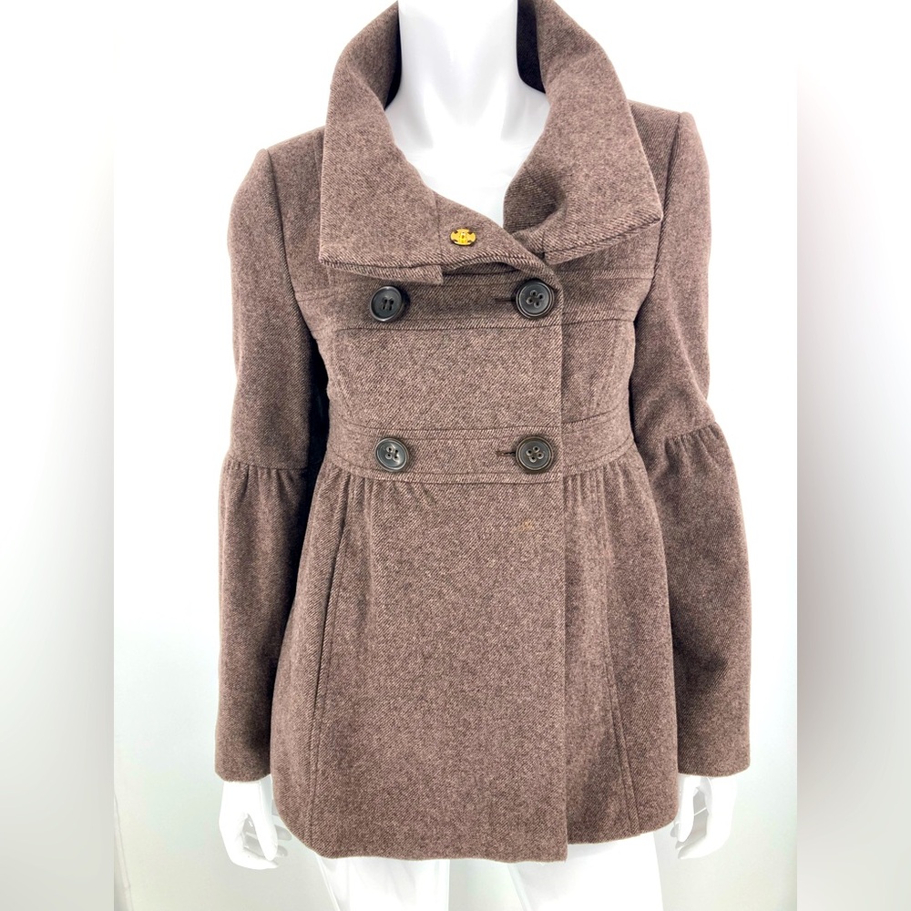 Loft Wool Blend Lined Brown Belted Coat Gently Used Button Up Size 4 Pockets